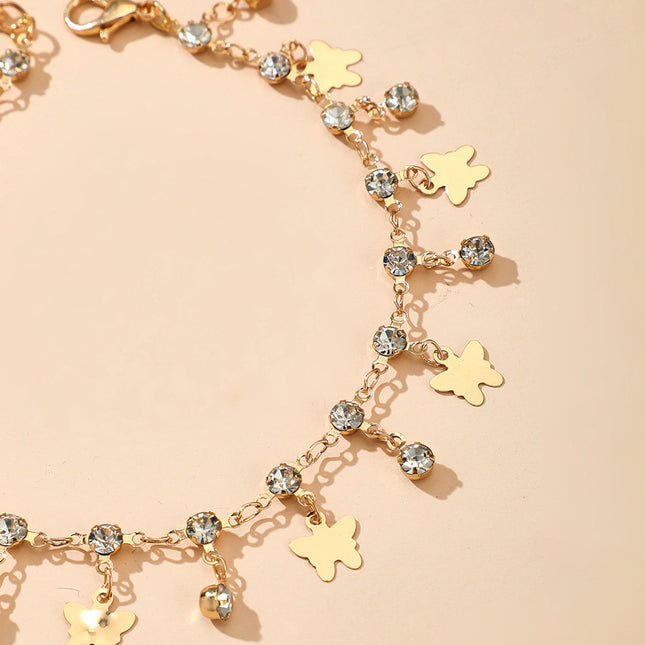 Creative Rhinestone Butterfly Tassel Anklet