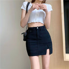8730 Black Slit Stretch Skirt / L