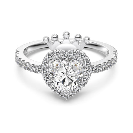 S925 Sterling Silwer Kroon- en Hartring vir Vroue