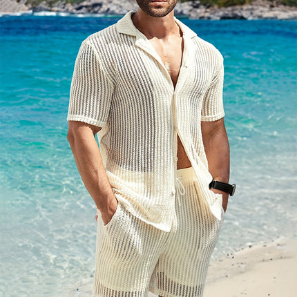 Men's Retro Cotton And Linen Stripes Henley Shirt Casual Loose Shirt Cardigan Lapel Men's Clothing