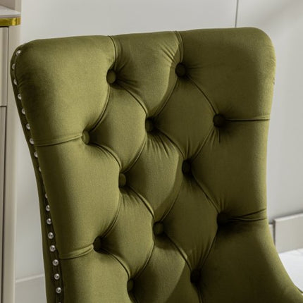 High-end Tufted Solid Wood Contemporary Velvet Upholstered Dining Chair With Chrome Stainless Steel Plating Legs,Nailhead Trim,Set Of 2