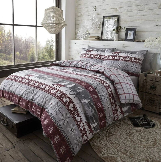 Christmas Peach Skin Fabric Bed Three-piece Set