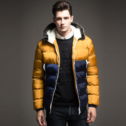 Men's Casual Patchwork Hooded Warm Jacket