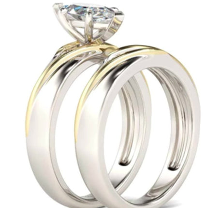 925 Sterling Silwer Prinsesgeslypte Wit Sirkoon Steen Trou Verlowings Ringstel