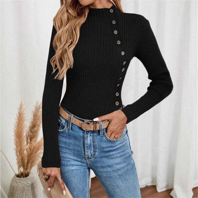 Slim-fit Buttoned Knitted Sweater For Women