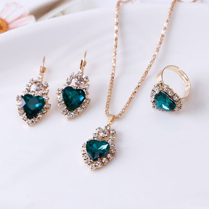 Waterdruppel strass-halssnoer, oorbelle en ringstel