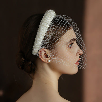 Franse Hepburn-styl Bruidssluier Wit Vintage Krale Grootmaasnet Hoofband
