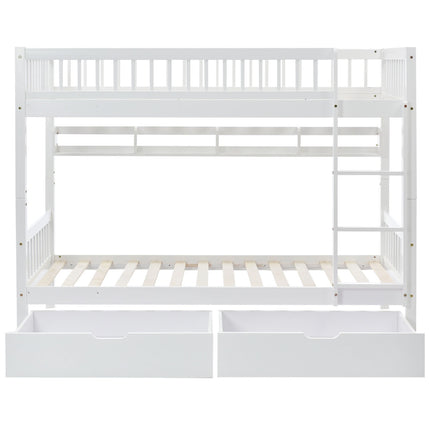 Stapelbed, Kinders, 3FT Soliede Denne Hout Enkelbedraam & Onderbed-laaistoor, Met Rak, Wit 90x190cm