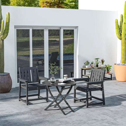 2 Stuks Allesweer Terrasse Stoele, HDPE Terrasse Eetkamerstoelstel, Swaardiens Houtagtige Buitemeubels, Swart