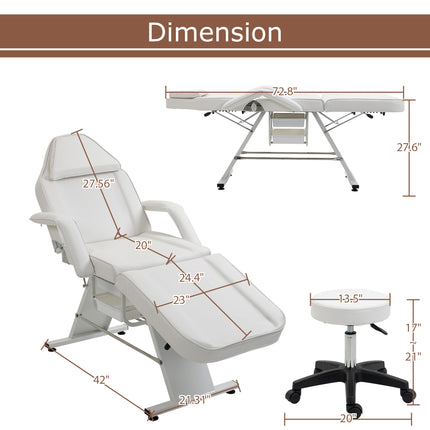 Massage Salon Tattoo Chair With Two Trays Esthetician Bed With Hydraulic Stool,Multi-Purpose 3-Section Facial Bed Table, Adjustable Beauty Barber Spa Beauty Equipment