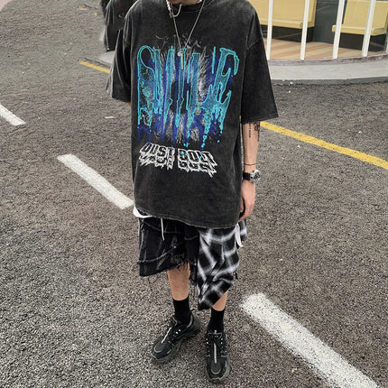 Loose Retro High Street Half Sleeve Short Sleeve