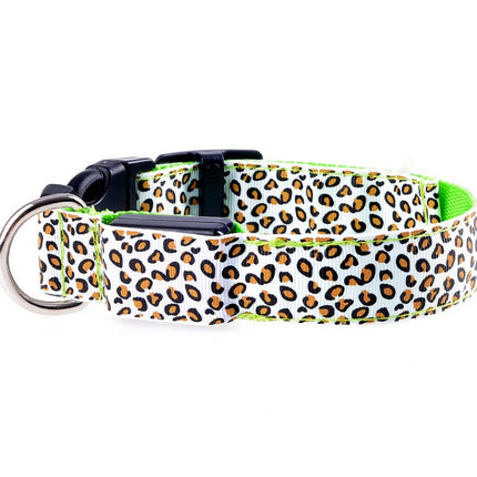 LED Dog Collar Safety Adjustable Nylon Leopard Pet Collar