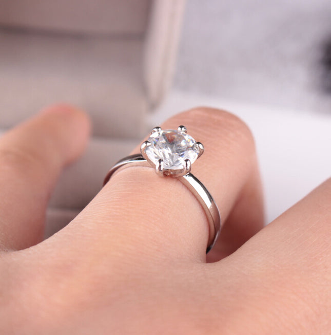 Geplatte 925 Silwer Sespen-Sirkoonring Hoëdiamant Troukoppel-bykomstighede Verloofring