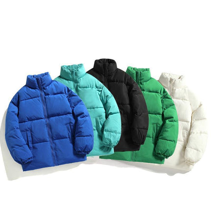 Solid Color Men's Hong Kong Style Thickened Standing Collar Cotton Jacket