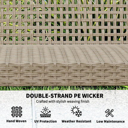3-Sitplek Wicker Buitenbank Patiobank, Acaciahout Patiomeubels met Staalsitplek Armleunings, 1000 LBS Kapasiteit, Teakhout