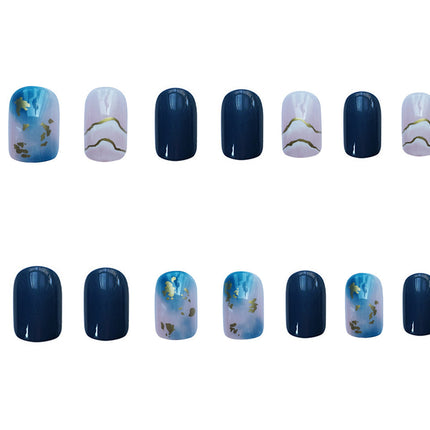 Sea Blue Smudged Fake Nail Stickers Wear Nails