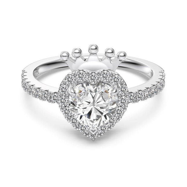 S925 Sterling Silwer Kroon- en Hartring vir Vroue