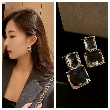European And American Retro Geometric Square Transparent Crystal Earrings