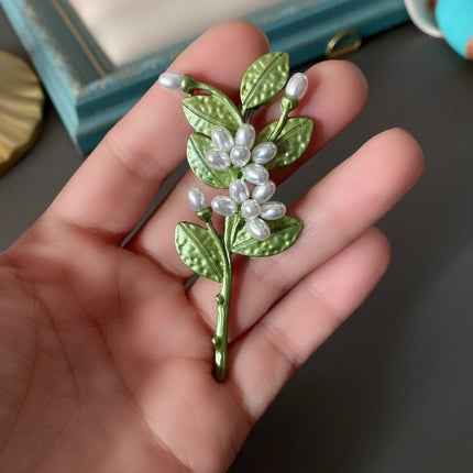 Creative All-match Green Plant Flower Pearl Brooch