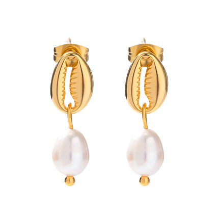 Women's 18K Gold Color-free Pearl Eardrops Stud Earrings