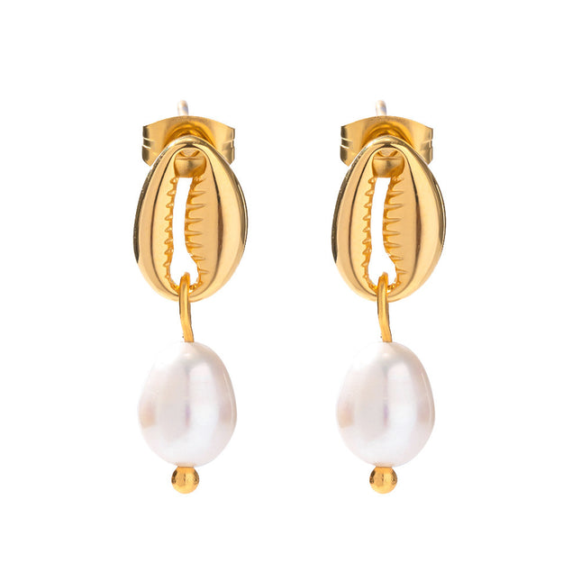 Women's 18K Gold Color-free Pearl Eardrops Stud Earrings
