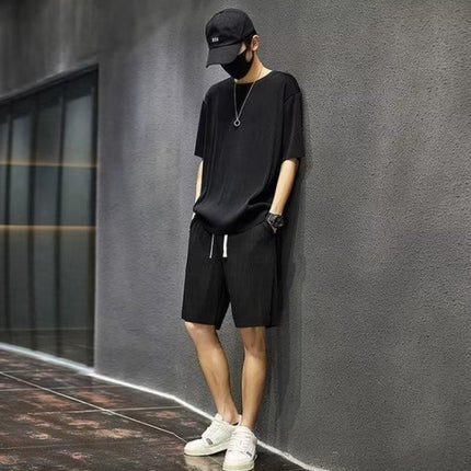 Men's Summer Thin Loose Short-sleeved Shorts High Sense Quick-drying Clothes Two-piece Suit