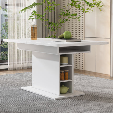 Uitskuif-eettafel, Eettafel met Berging, Reghoekige Eettafel, Koffie-ontspanningstafel, Moderne Eenvoudige Yster-eettafel, Ruimtebesparende Multifunksionele Eettafel, Wit