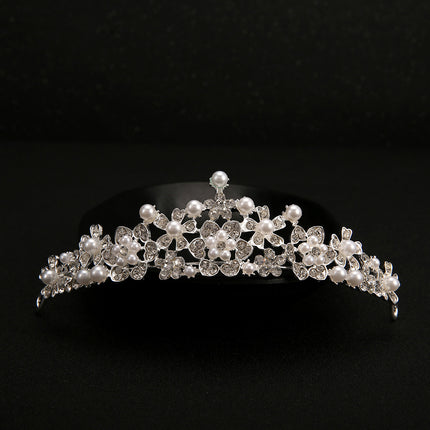 Bruidshoofbedekking, drie stelle kristalblomhalssnoere, diamante oorbelle, Europese en Amerikaanse styl kroon, troujuweliersware