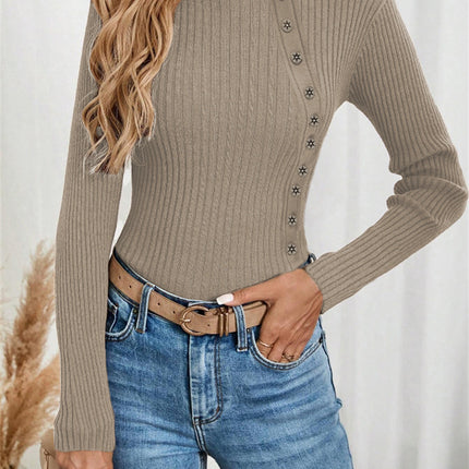 Slim-fit Buttoned Knitted Sweater For Women