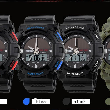 Time beauty personality solar watch fashion electronic double display waterproof outdoor sports men's watch student watch