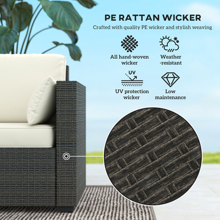 Patiobank PE Wicker Diepsit-buitebank met Verwyderbare Kussings, 3-sitplek Rattanbank, Buitemeubels vir Balkon, Dek, Tuin en Swembad, Roomwit