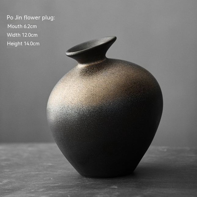 Japanese Style Coarse Pottery Big Belly Zen Large Vase