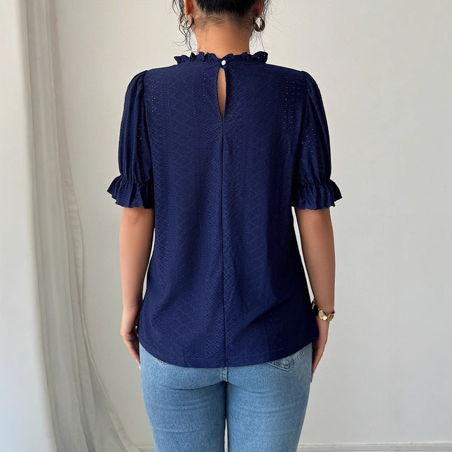 Fashion Style Lace Collar Hollow-out Shirt Women's Clothing