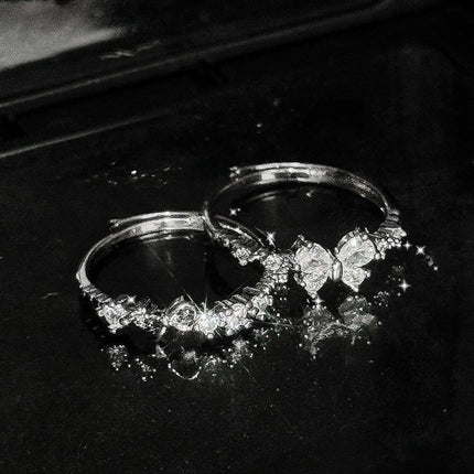 2PC  Sweetheart Bow Rings, Silver Best Friend Matching Rings, Niche Design Birthday Gift For Her