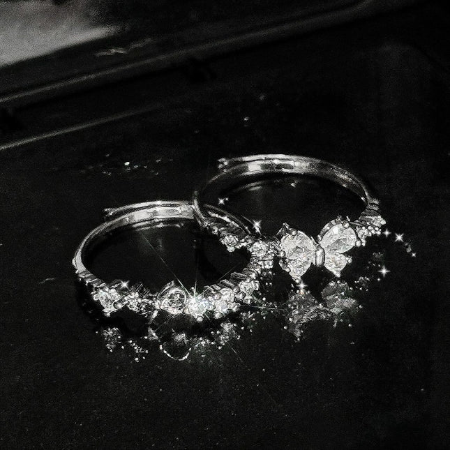 2PC Sweetheart Strikkie Ringe, Silwer Beste Vriend Pasmaakringe, Nisontwerp Verjaarsdaggeskenk Vir Haar