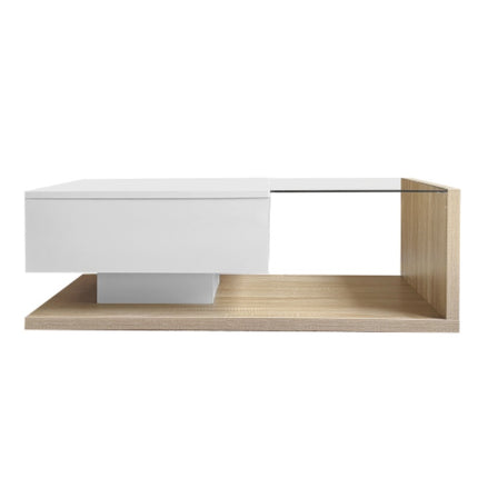 Koffietafel In Hoogglans Wit En Houtkleurkombinasie. Sytafels, Koffietafels Met Glas En LED