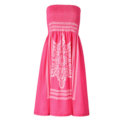 Sweater-print sleeveless strapless ethnic dress