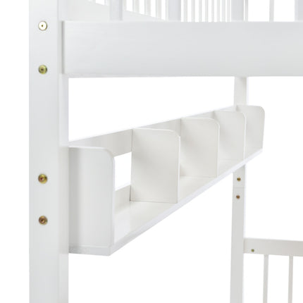 Stapelbed, Kinders, 3FT Soliede Denne Hout Enkelbedraam & Onderbed-laaistoor, Met Rak, Wit 90x190cm