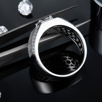 Men's 1-carat Luxury And Fashionable Light Luxury Jewelry Silver Ring Set With Top-quality Moissanite, S925 Silver-plated Platinum