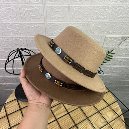 British Retro Woolen Wide Brim Flat Top Hat