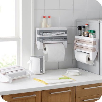 Multifunction Wall-Mount Cling Film Storage Wrap Cutter Rack Paper Holder for Kitchen