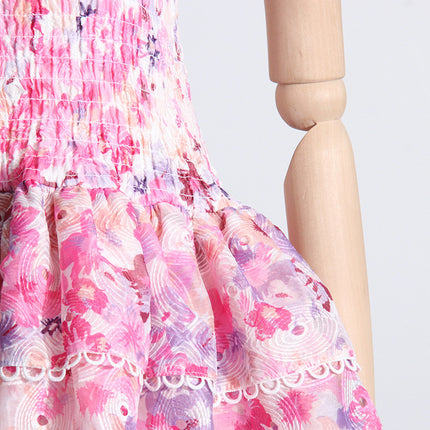 Seaside Beach Vacation Tube Top Floral Print Slim Fit Ruffled Dress