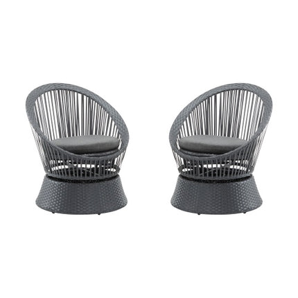 Set Of 2  26.7 Modern Gray Wicker Lounge Chair With Rattan And Iron Frame, Featuring A Stylish Round Design, Perfect For Living Room, Patio, Or Balcony Relaxation
