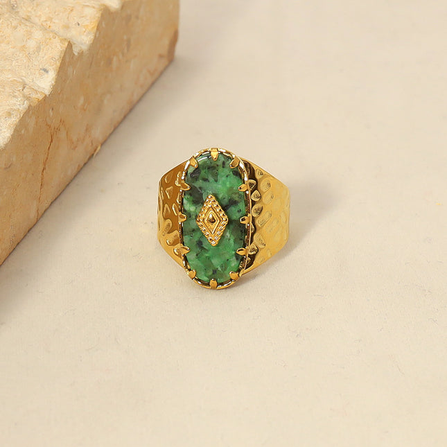 18k Goud Modieuse Natuursteen Titaanstaal Ring