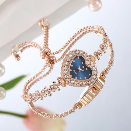 Blomketting Diamant-ingebedde Liefde Vroue se Elegante Alles-pas Horlosie