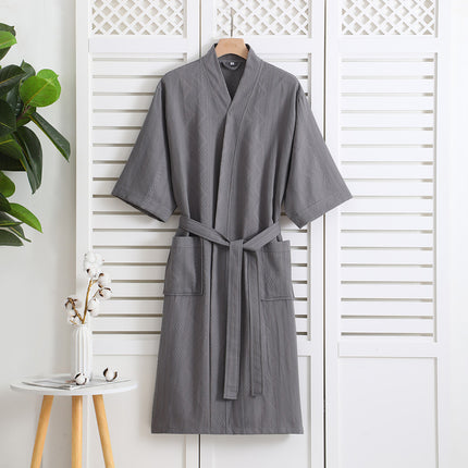 Cotton Single-layer Yarn Bathrobe Spring Summer Cropped Sleeves Mid-length Bathrobe