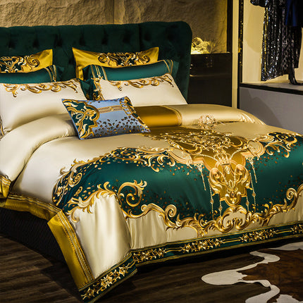 Luukse Villa Europese-styl Vierstuk Beddegoedstel Hoë-end Elegante Satyn Geborduurde Bedlaken Sprei Vier 60-stuk Stel