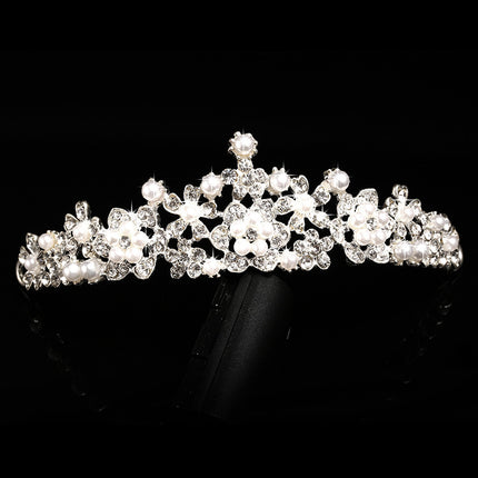 Bruidshoofbedekking, drie stelle kristalblomhalssnoere, diamante oorbelle, Europese en Amerikaanse styl kroon, troujuweliersware