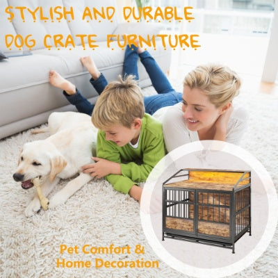 Multi-function Furniture Style Dog Crates With Storage, Dog Crate Furniture Large Wooden Dog Kennel With Double Doors, For Large Medium Dog Indoor, Brown