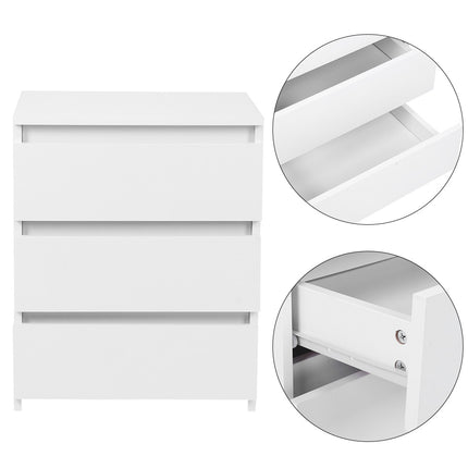 White Modern Bedside Table Cabinet Nightstand With 3 Storage Drawers Bedroom Furniture